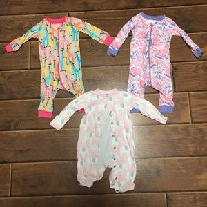 3-6M girl pajamas, giraffes, elephants, floral
